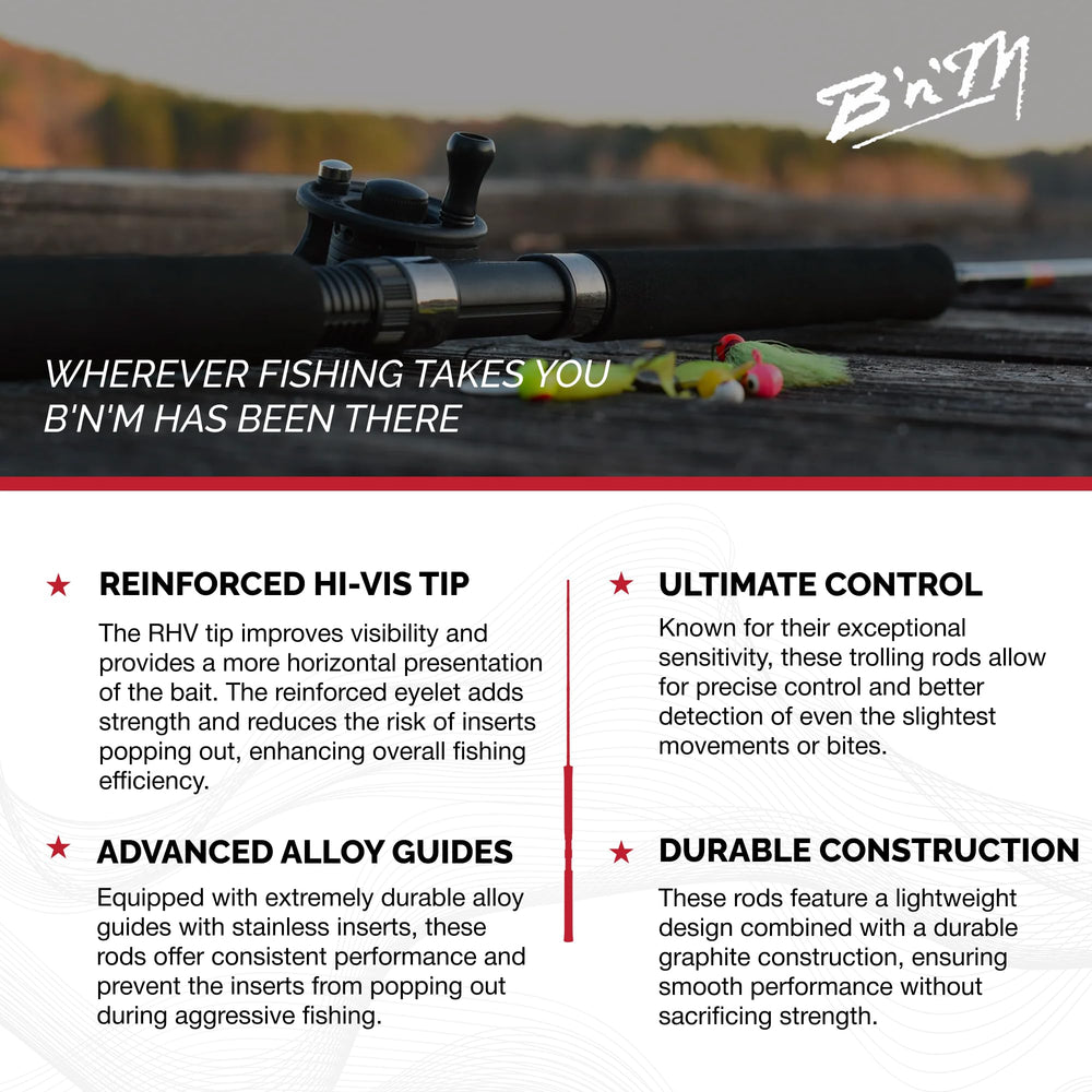 B&M PST122 12ft trolling rod grip close-up showing comfortable handle