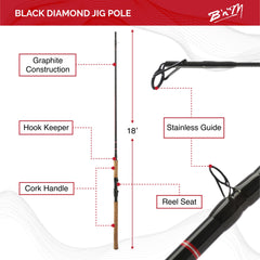 B'n'M Black Diamond Jig Pole case and carry-friendly design for easy transport.