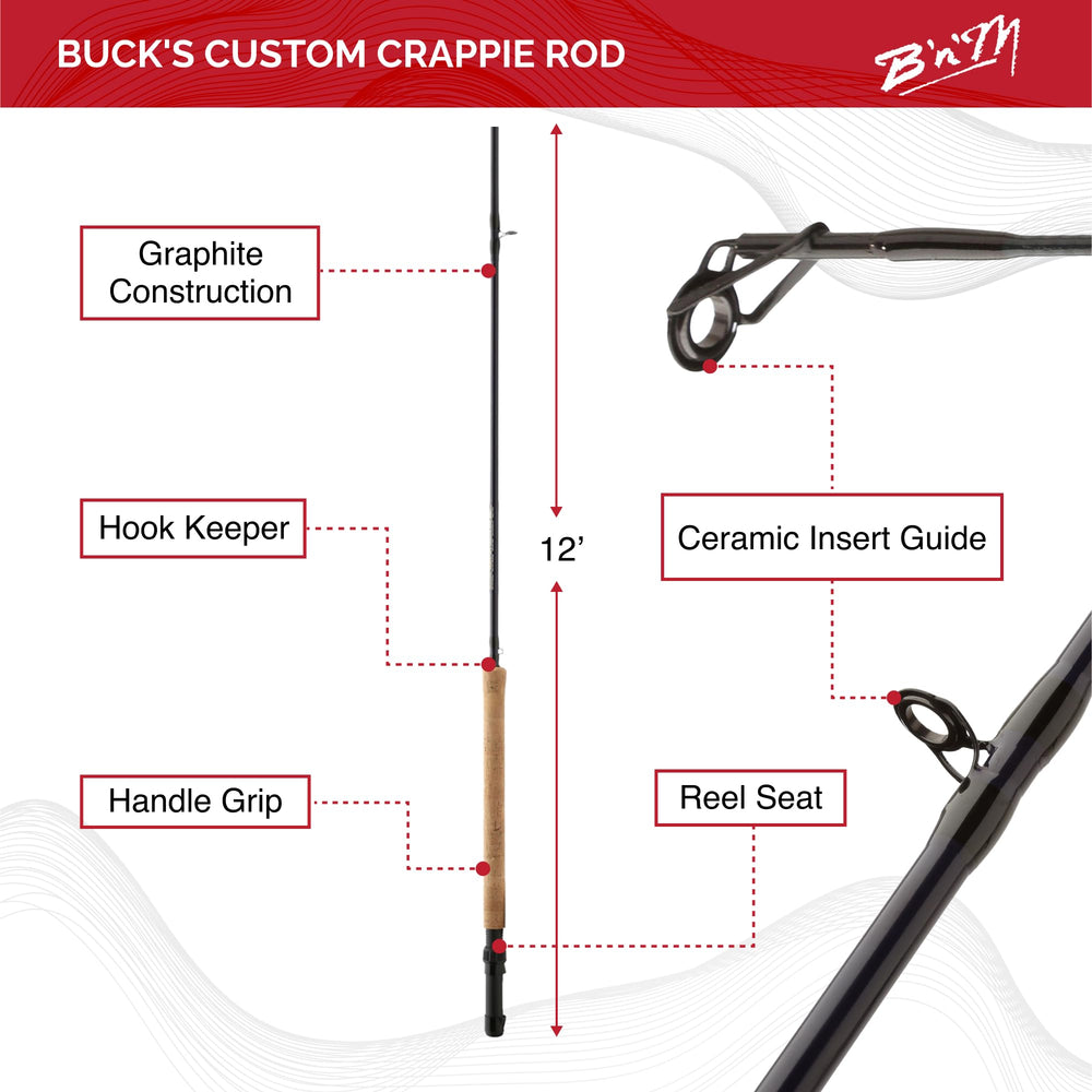 Side view highlighting bottom-mounted reel seat on the 12' 2pc crappie rod