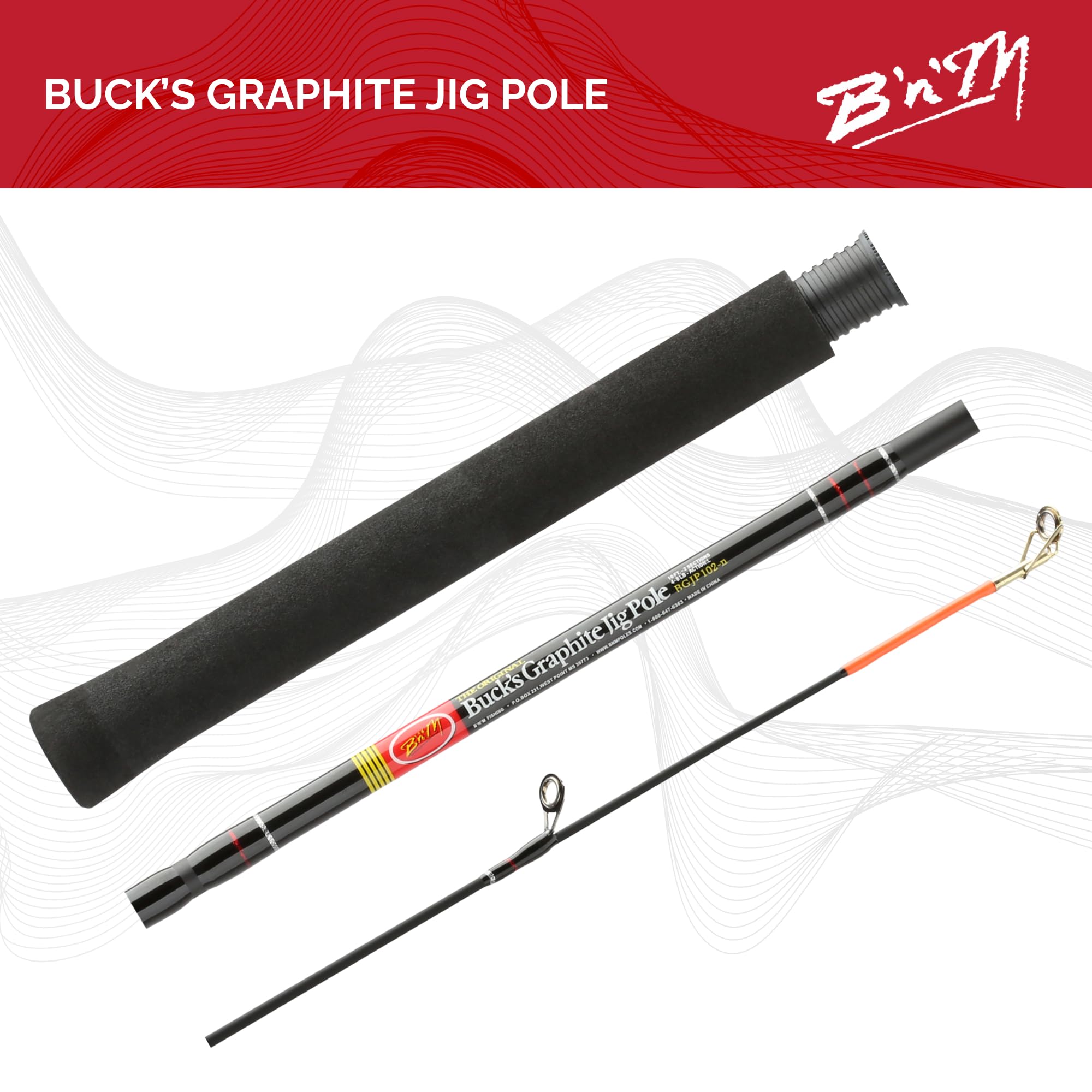 B'n'M Buck's Graphite Jig Pole 11ft, tubular graphite construction.