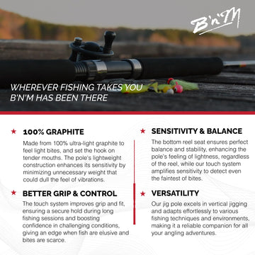 BNM Ultralite Graphite Core keeps pole light yet strong.