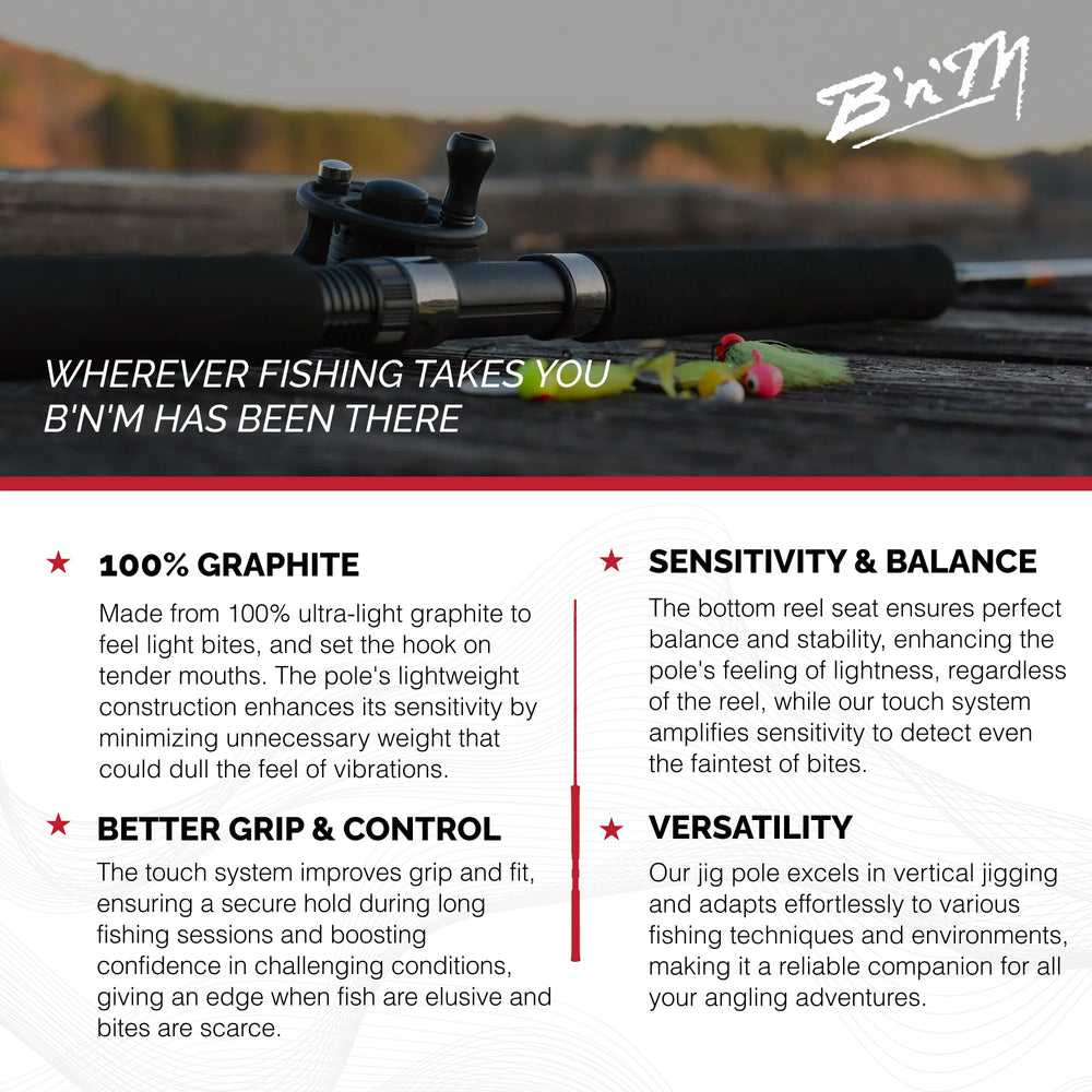 BNM Ultralite Graphite Core keeps pole light yet strong.