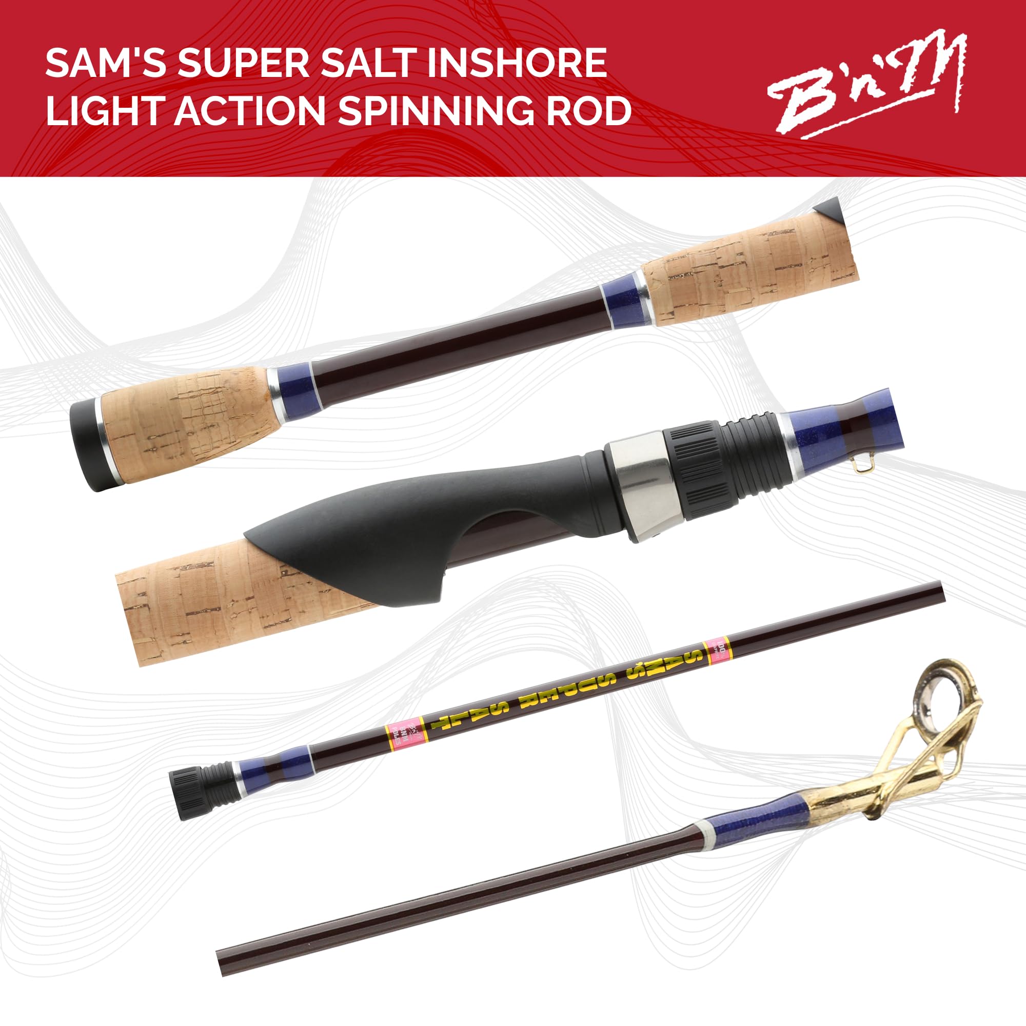 B'n'M Sam's Super Salt Inshore Rod close-up of durable construction.