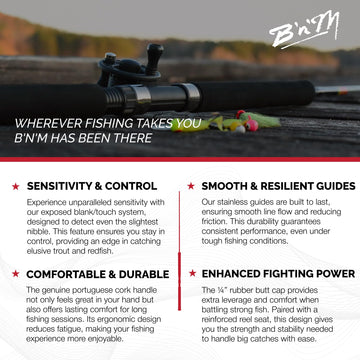 B'n'M Sam's Super Salt Inshore Rod tip sensitivity aids precise lure placement.