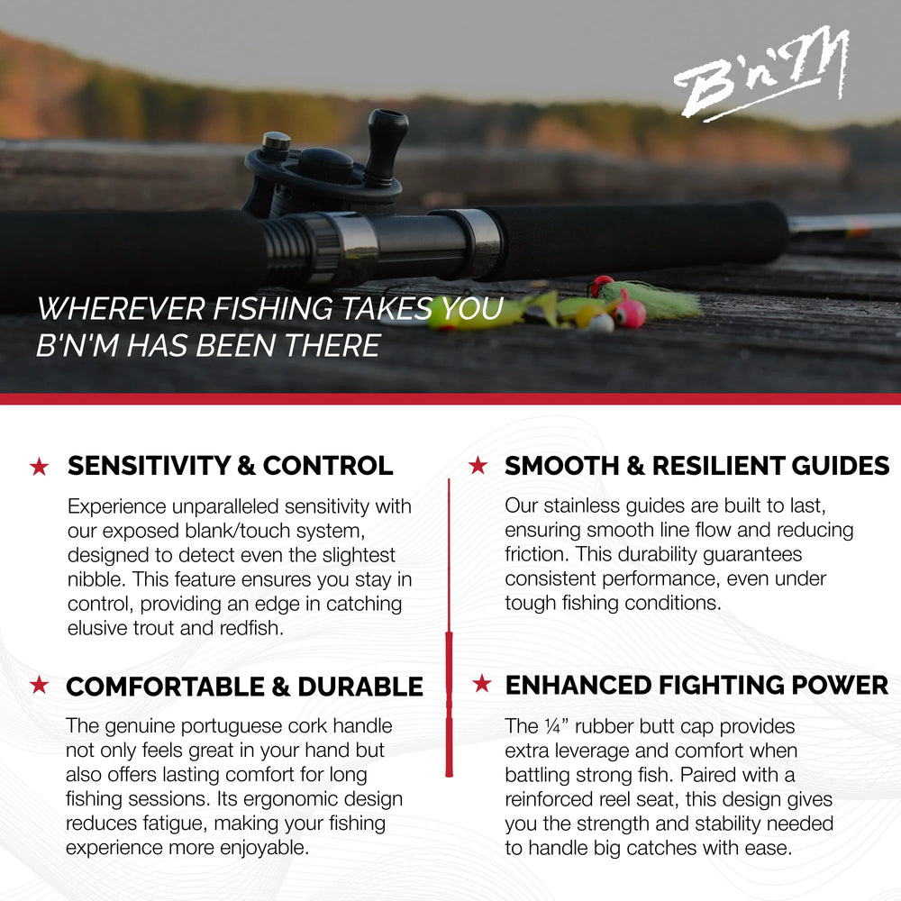 B'n'M Sam's Super Salt Inshore Rod tip sensitivity aids precise lure placement.