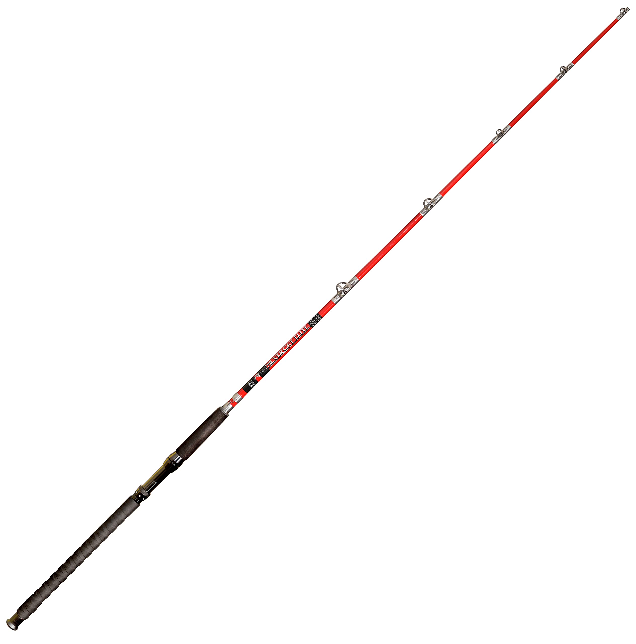 B'n'M Silver Cat Elite rod side view shows rugged construction for heavy catfishing.