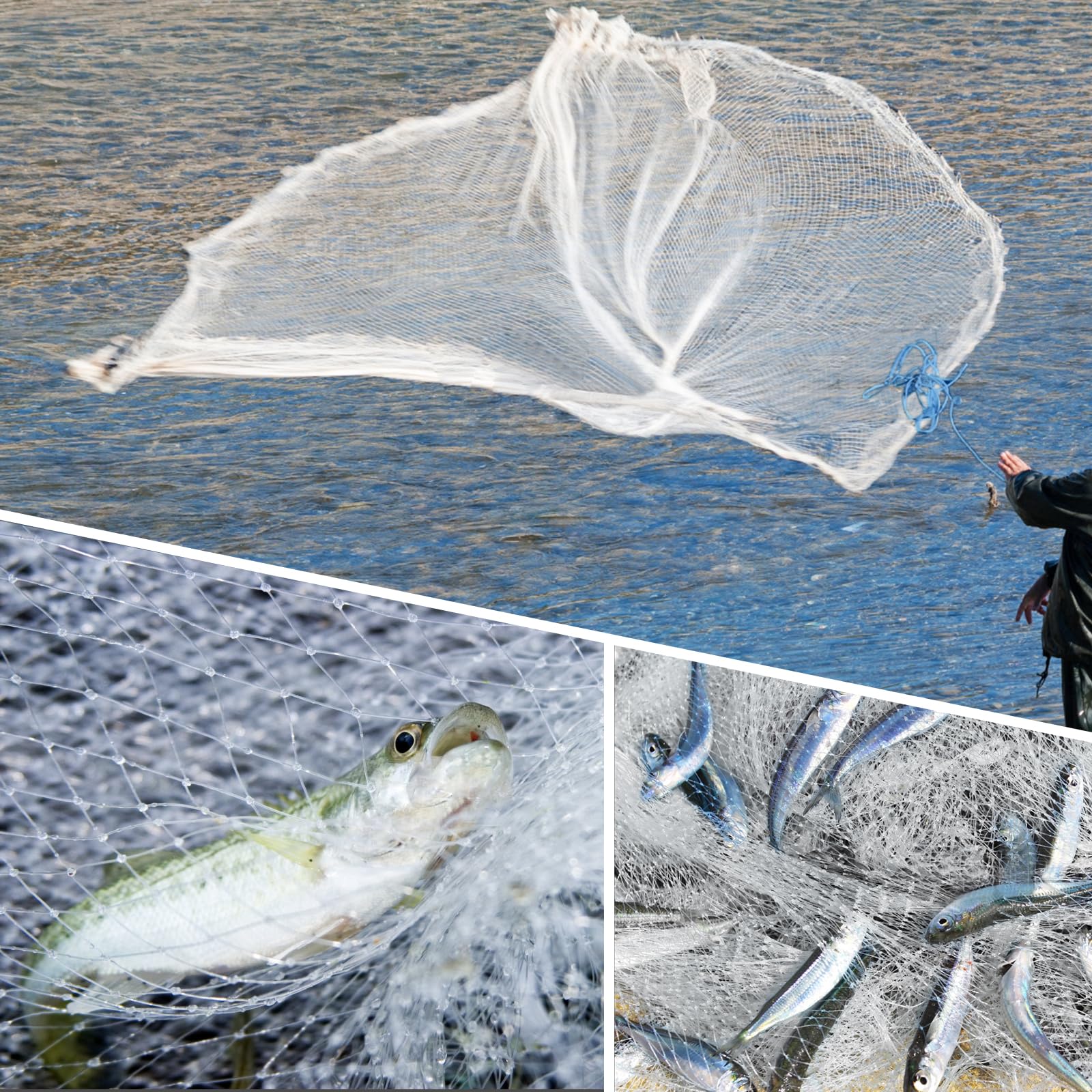 Bnqoe fishing cast net 12ft radius portable for shallow-water use