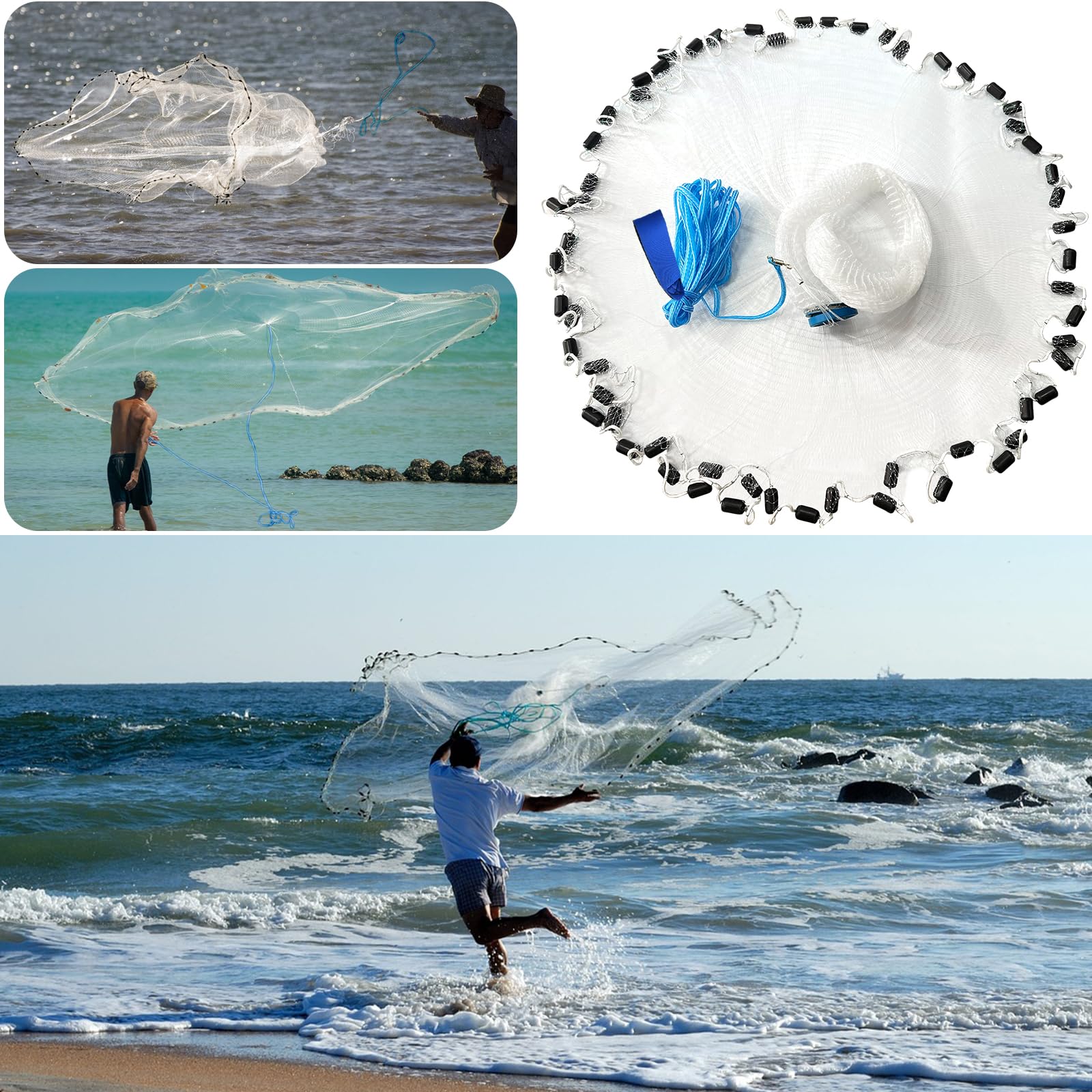 Bnqoe fishing cast net 5ft radius full spread suitable for shoreline bait