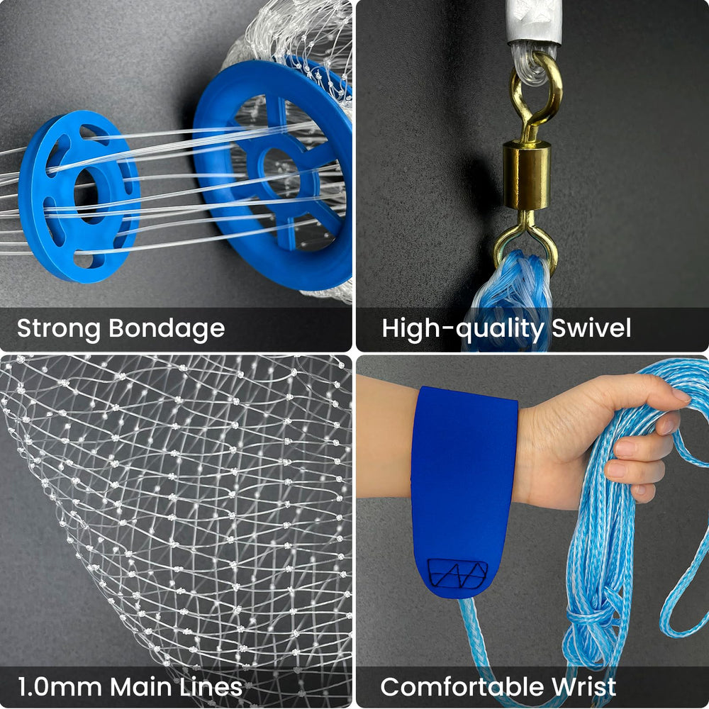 Bnqoe fishing cast net 6ft radius weighted sinkers for stable deployment