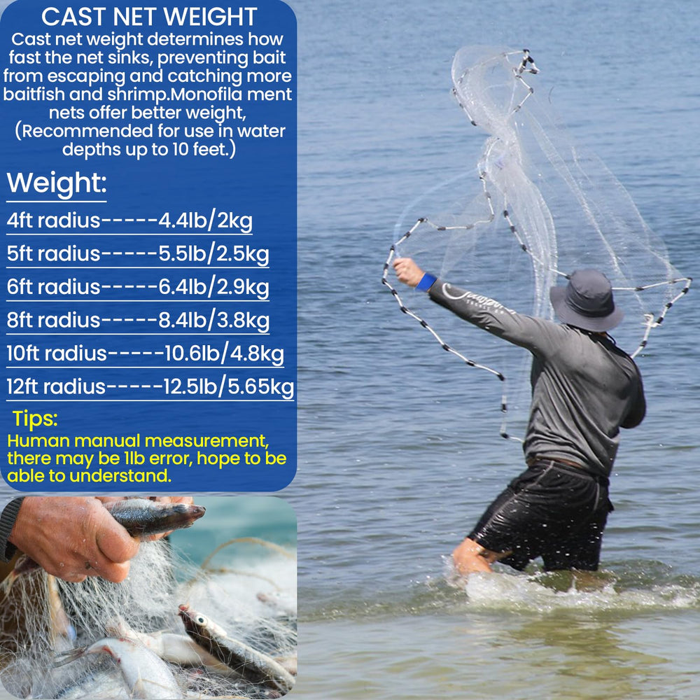 Bnqoe fishing cast net 8ft radius easy casting in shallow water