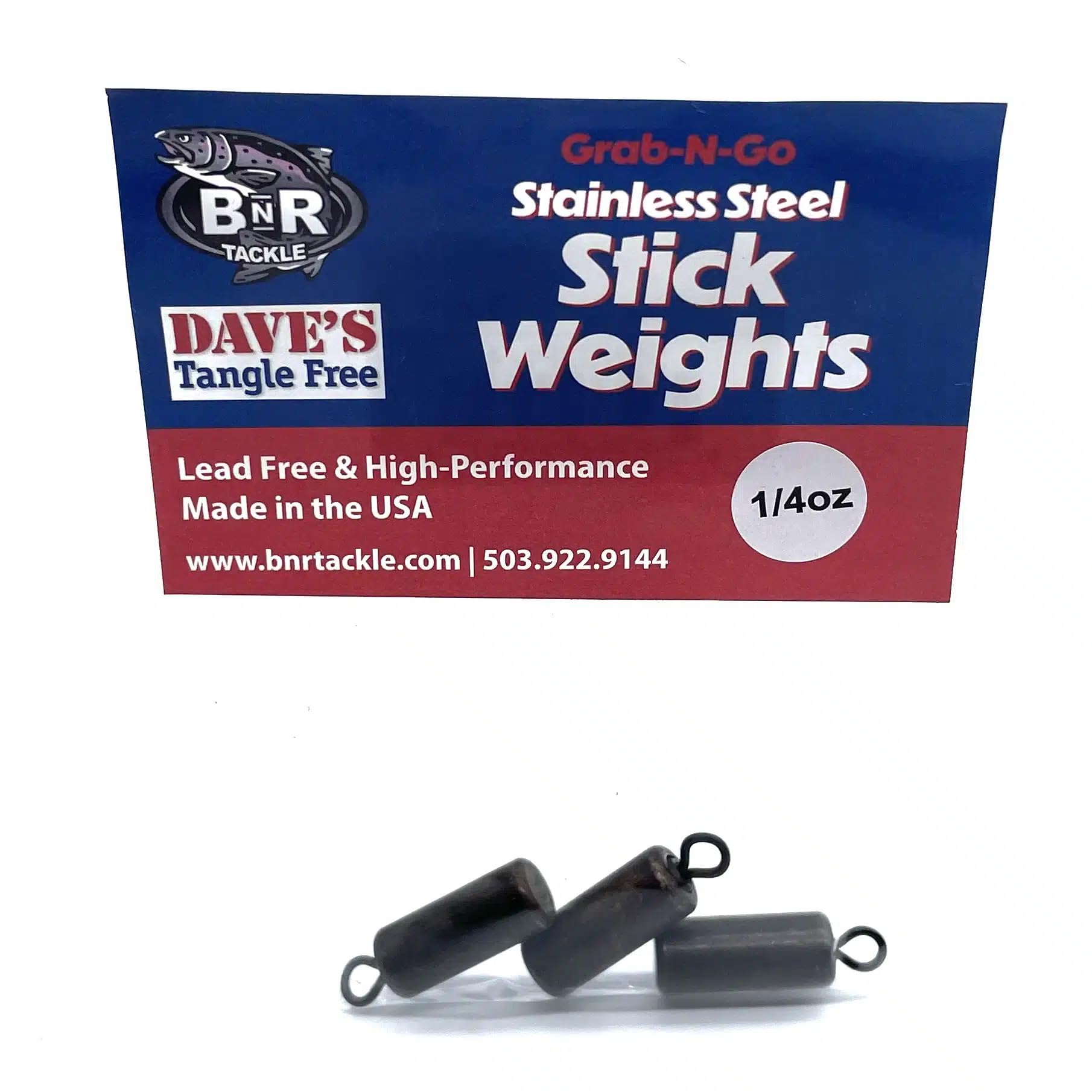 BNR Dave's Tangle Free stick weights offer lead-free sinking with telegraphic sensitivity.