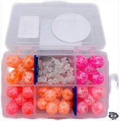 Close-up of mottled color beads: Cerise, Natural, Pink