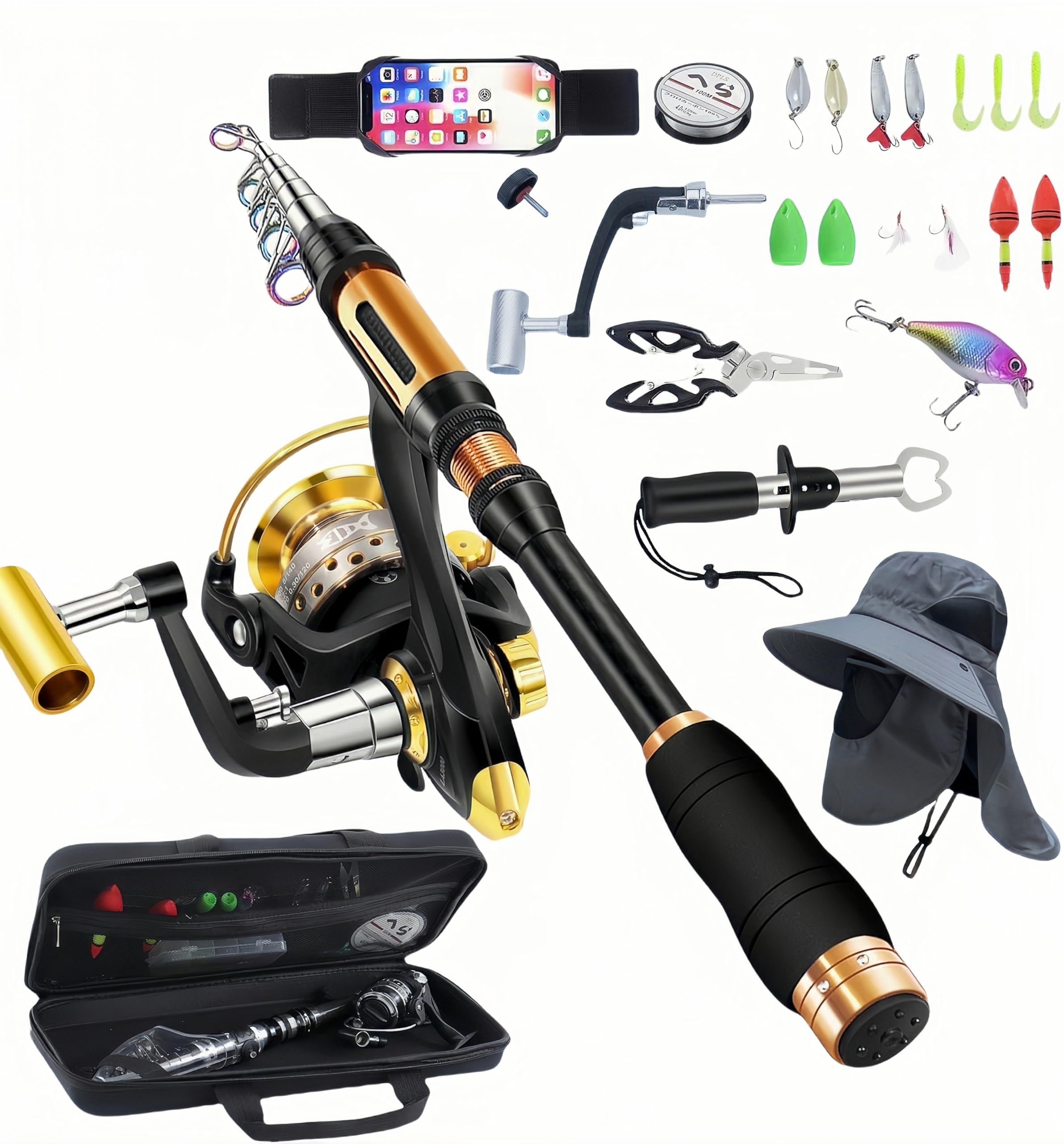 BNTTEAM portable spinning rod and reel combo, travel-ready fishing kit.
