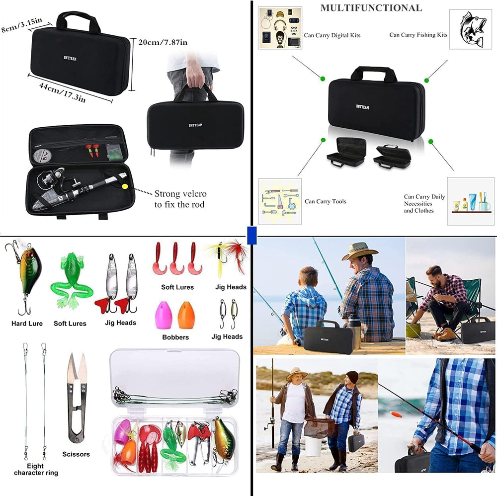 BNTTEAM travel-ready fishing setup designed for car trunks and backpacks.