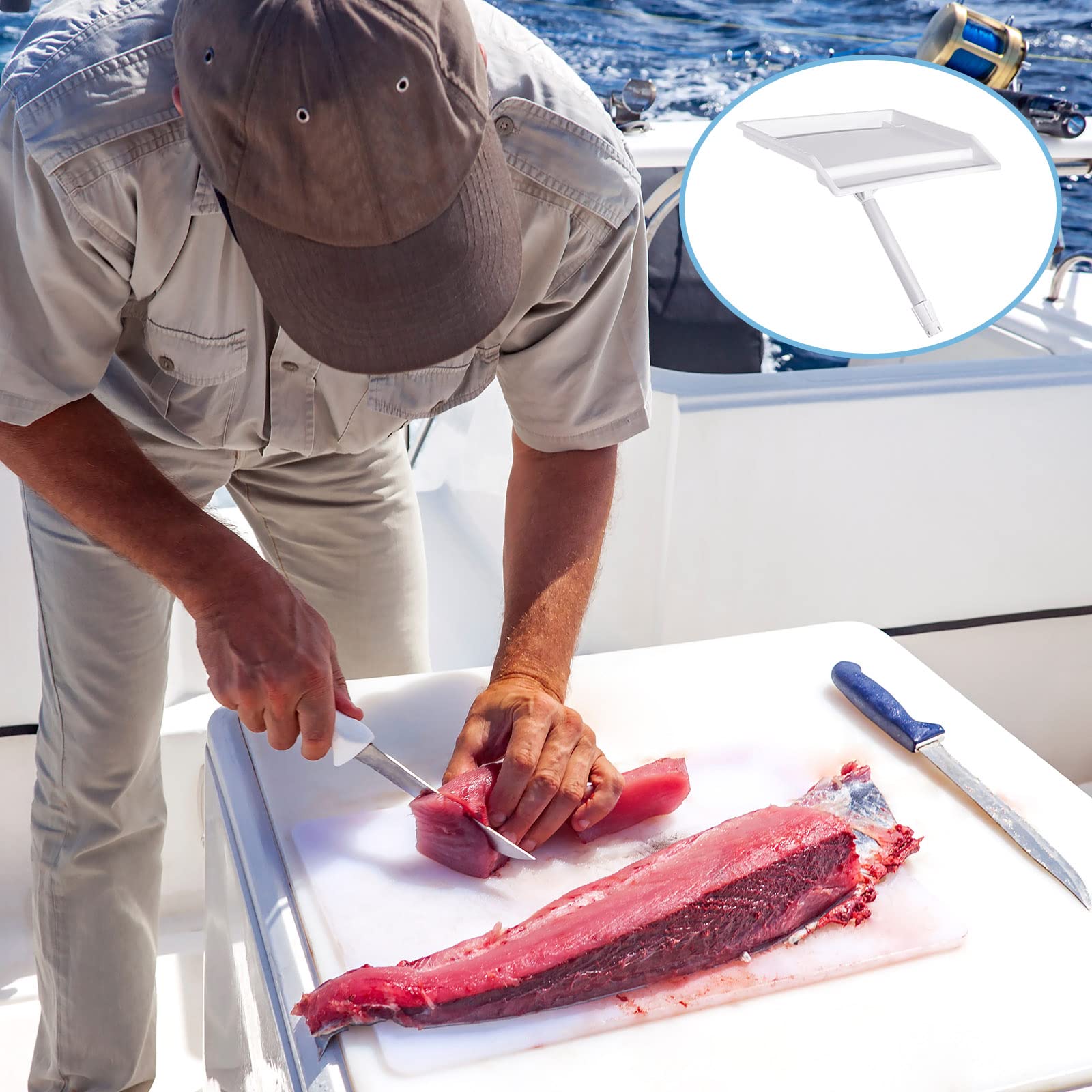 Boat cutting board used on pontoon boat and kayak