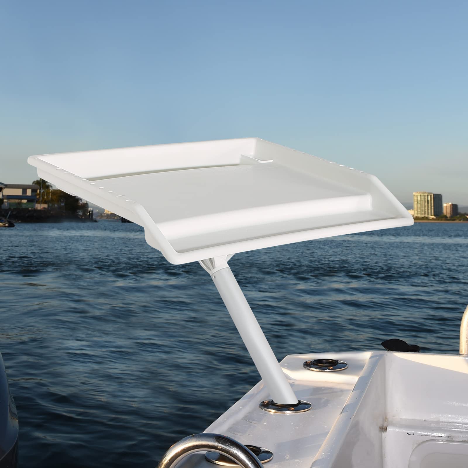 Boat cutting board mounted on boat rod holder
