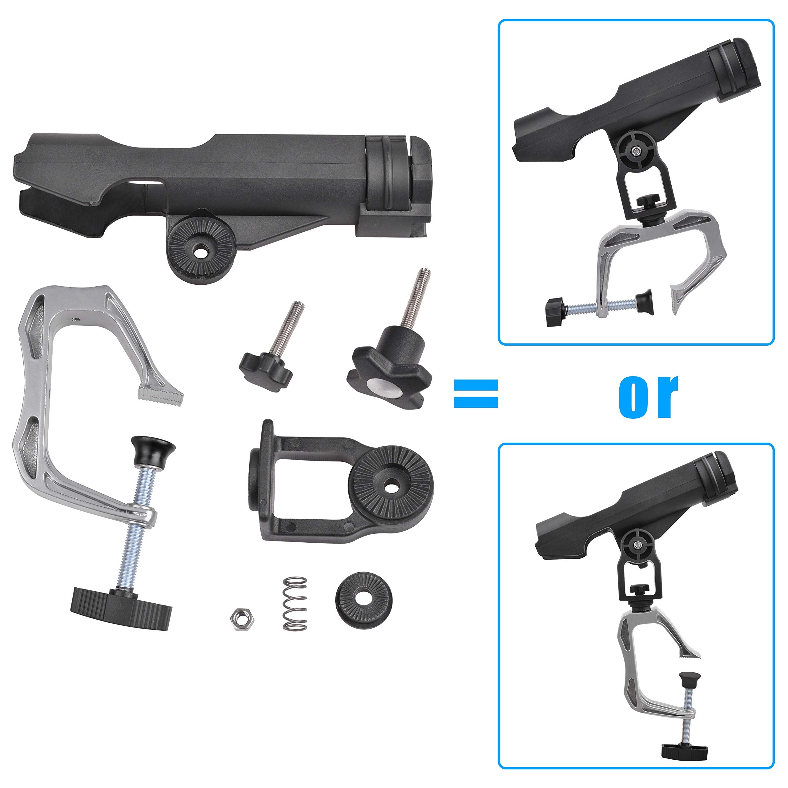 Heavy-duty rod holder clamp on boat