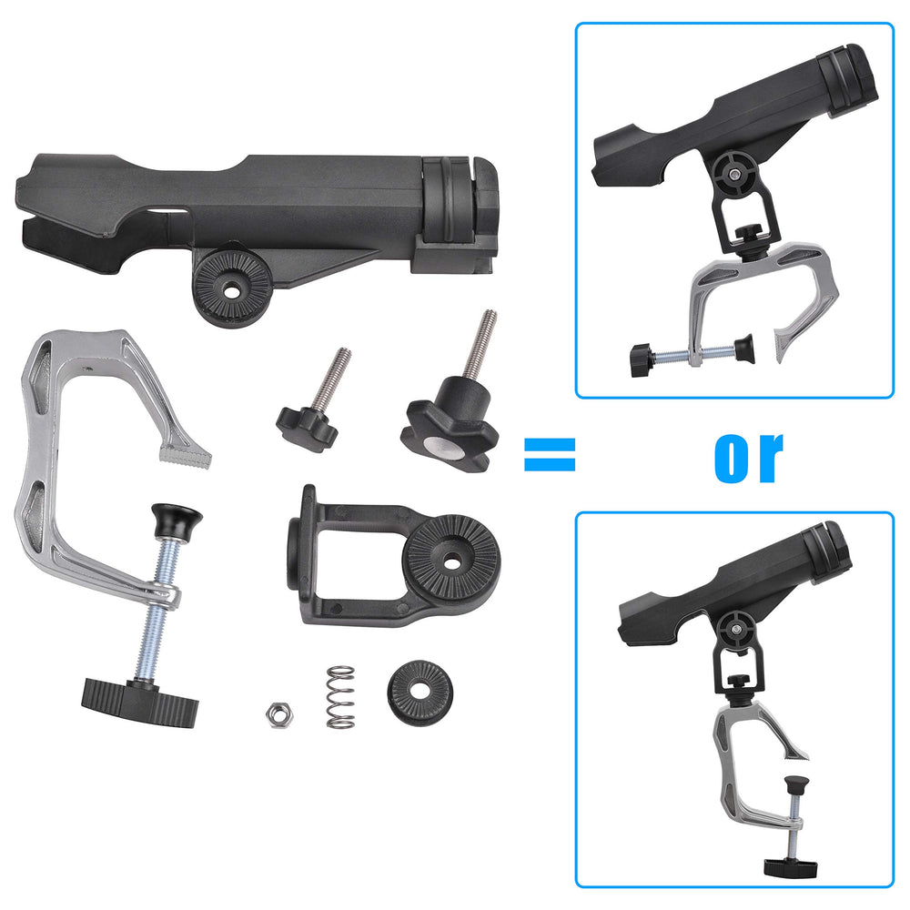 Heavy-duty rod holder clamp on boat