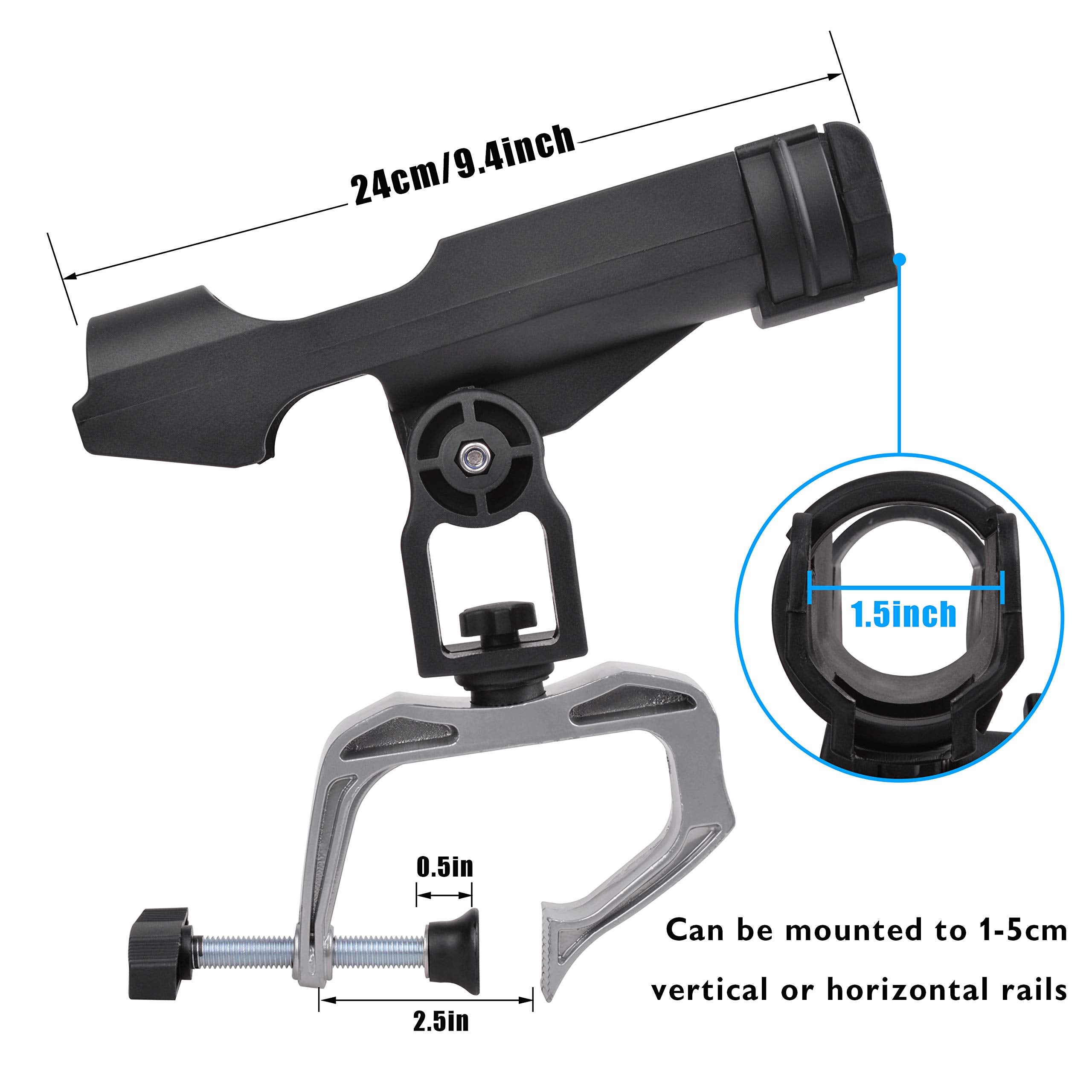 Surface-mounted fishing rod holder on boat deck