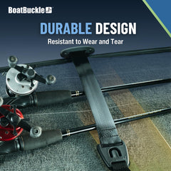 Close-up of PVC coated retractable strap for rod security