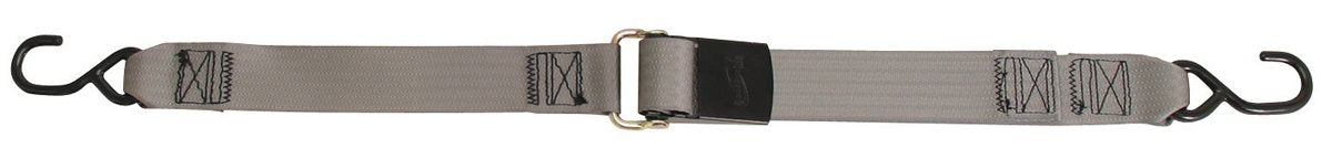 BoatBuckle Kwik-Lok gunwale tie-down with rugged 2-inch webbing securing a boat