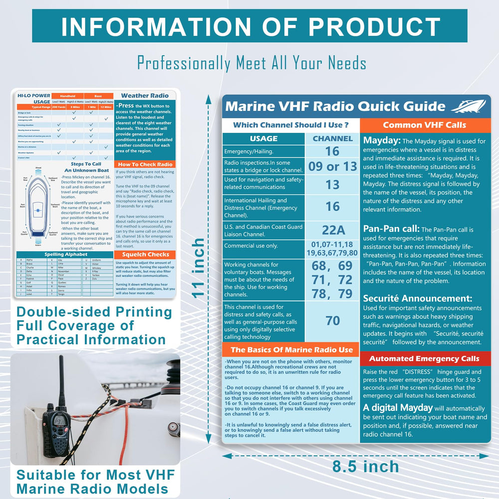 VHF Radio Marine Quick Guide Chart 8.5×11 In. – Boating Reference Card ...
