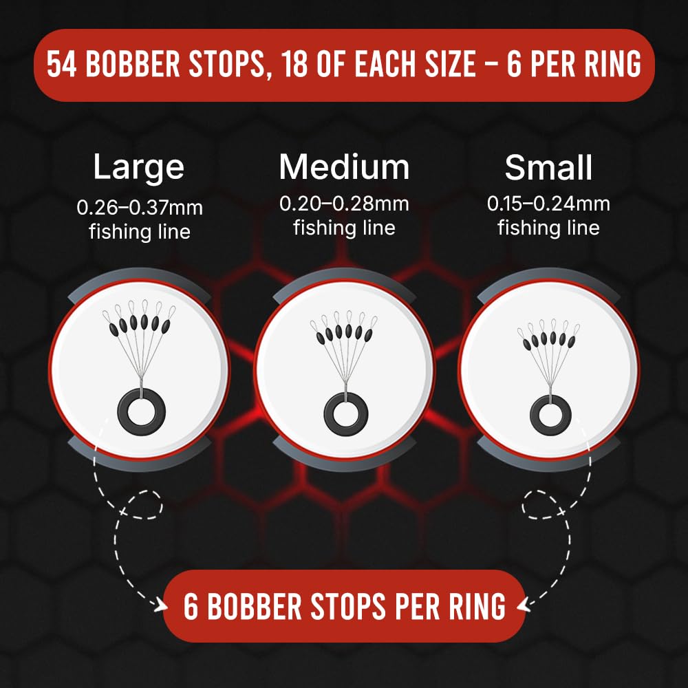 Assorted pack of bobber stops ready for fishing trips