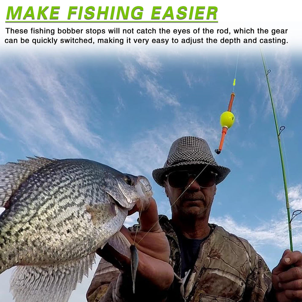 Fishing line with bobber stop and bead close-up