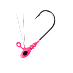 Bobby Garland Brushoff jig head in Mo Glo Pink ready for crappie jigging