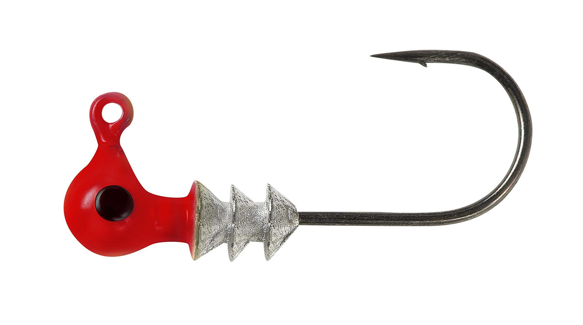 Bobby Garland Crappie Pro Jig Heads red, 1/24 oz, side view, for precise shooting.