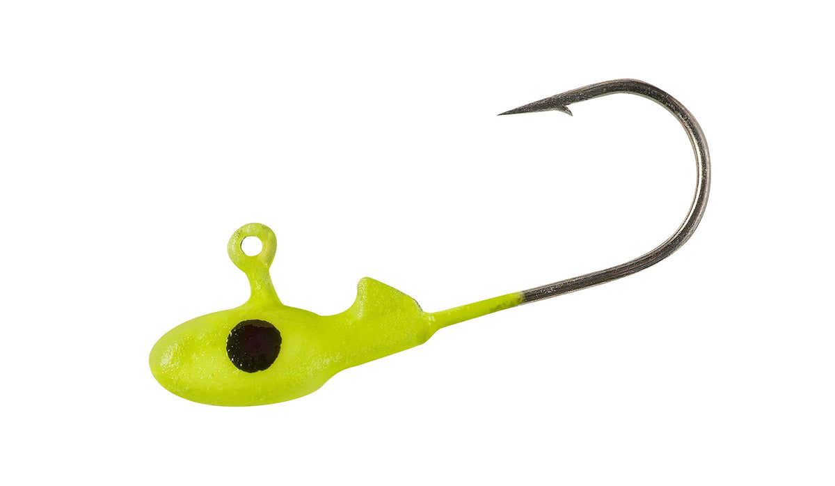 Bobby Garland Crappie Pro Mo' Glo chartreuse glow jig head for crappie fishing in low light.