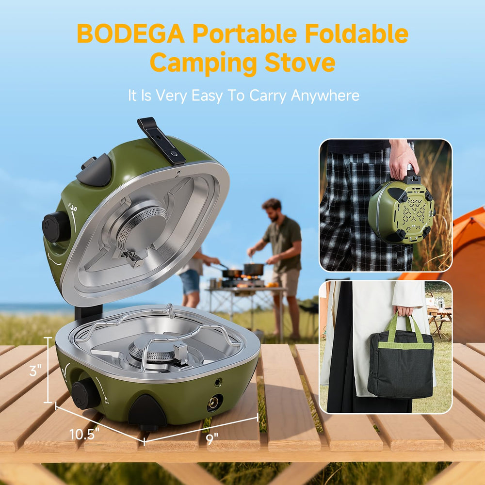 BODEGA stove with portable handle close-up emphasizing easy transport
