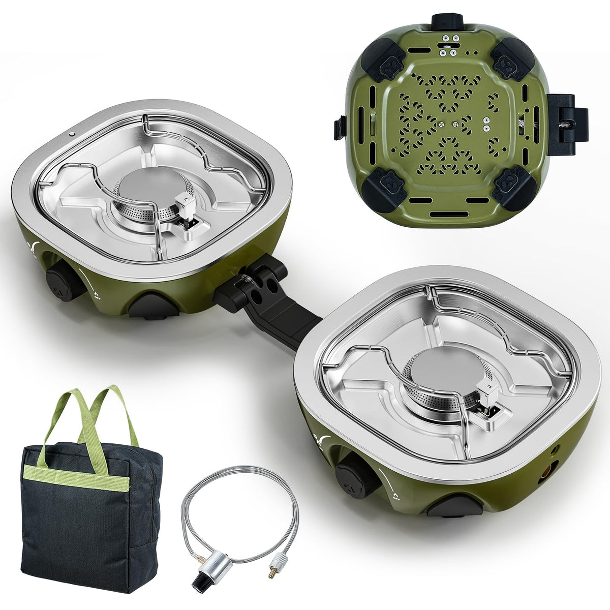 BODEGA 2 burner stove folded for portability, ideal for camping