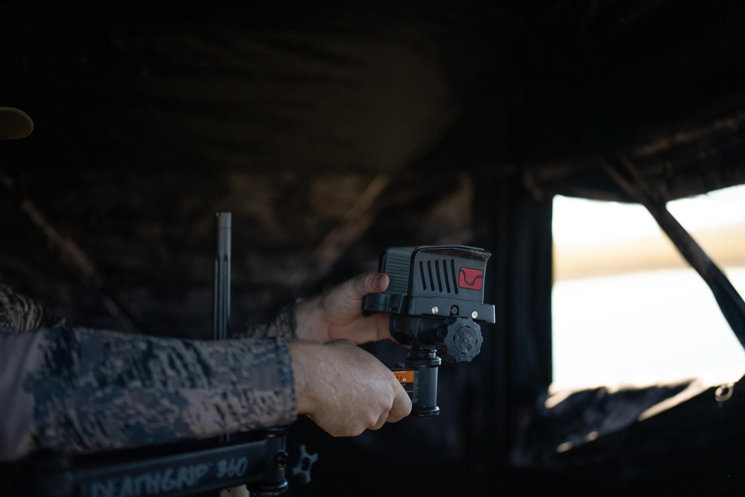 BOG DeathGrip clamp securely holds your rifle for hands-free use.