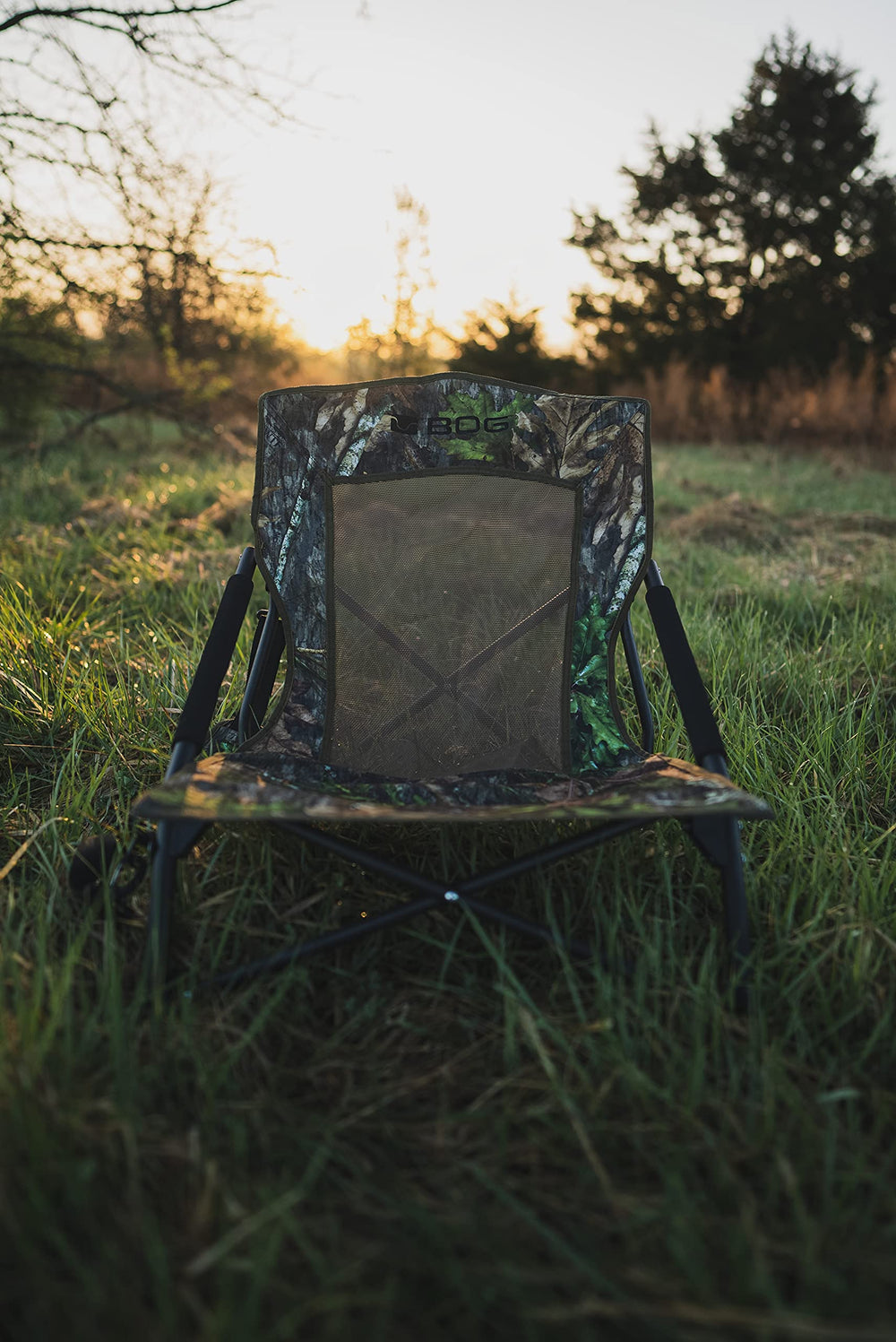 BOG Low-Profile Turkey Chair shows rugged aluminum frame for durability.