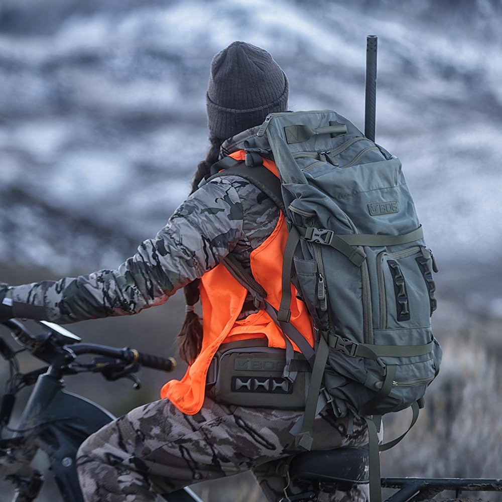BOG removable rain cover shields the pack in sudden weather.