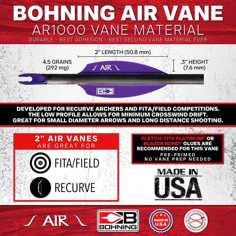 Bohning AIR Vane red US-made construction supports reliability in competition archery