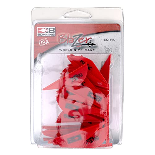 Bohning Blazer 2in red vane close-up shows strong adhesion