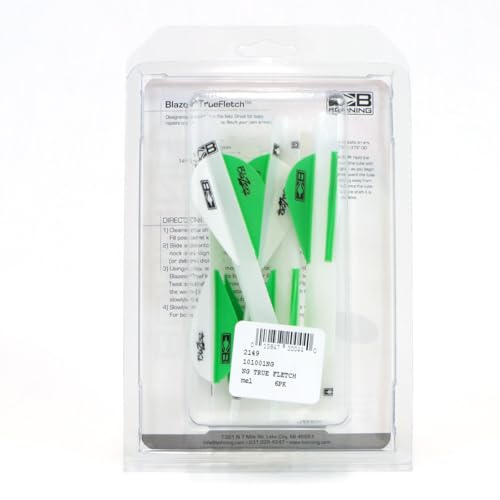 Bohning Blazer Quickfletch neon-green on-arrow fit across multiple shaft diameters.
