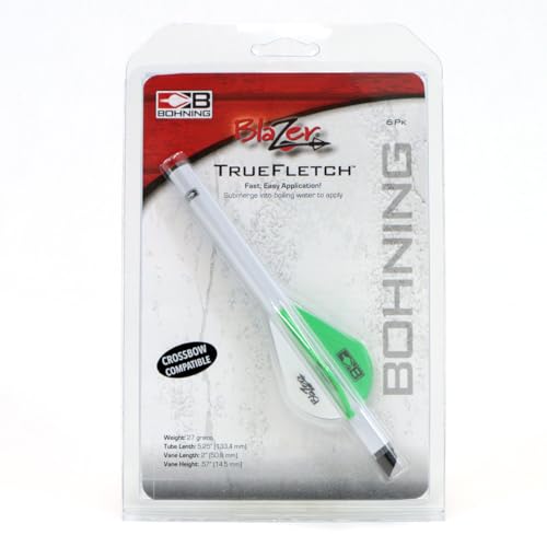 Bohning Blazer Quickfletch neon-green heat-set alignment demonstrates precise vane positioning.