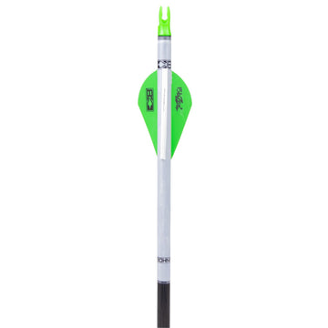 Bohning Blazer Quickfletch neon-green vanes installed for fast, tool-free fletching.