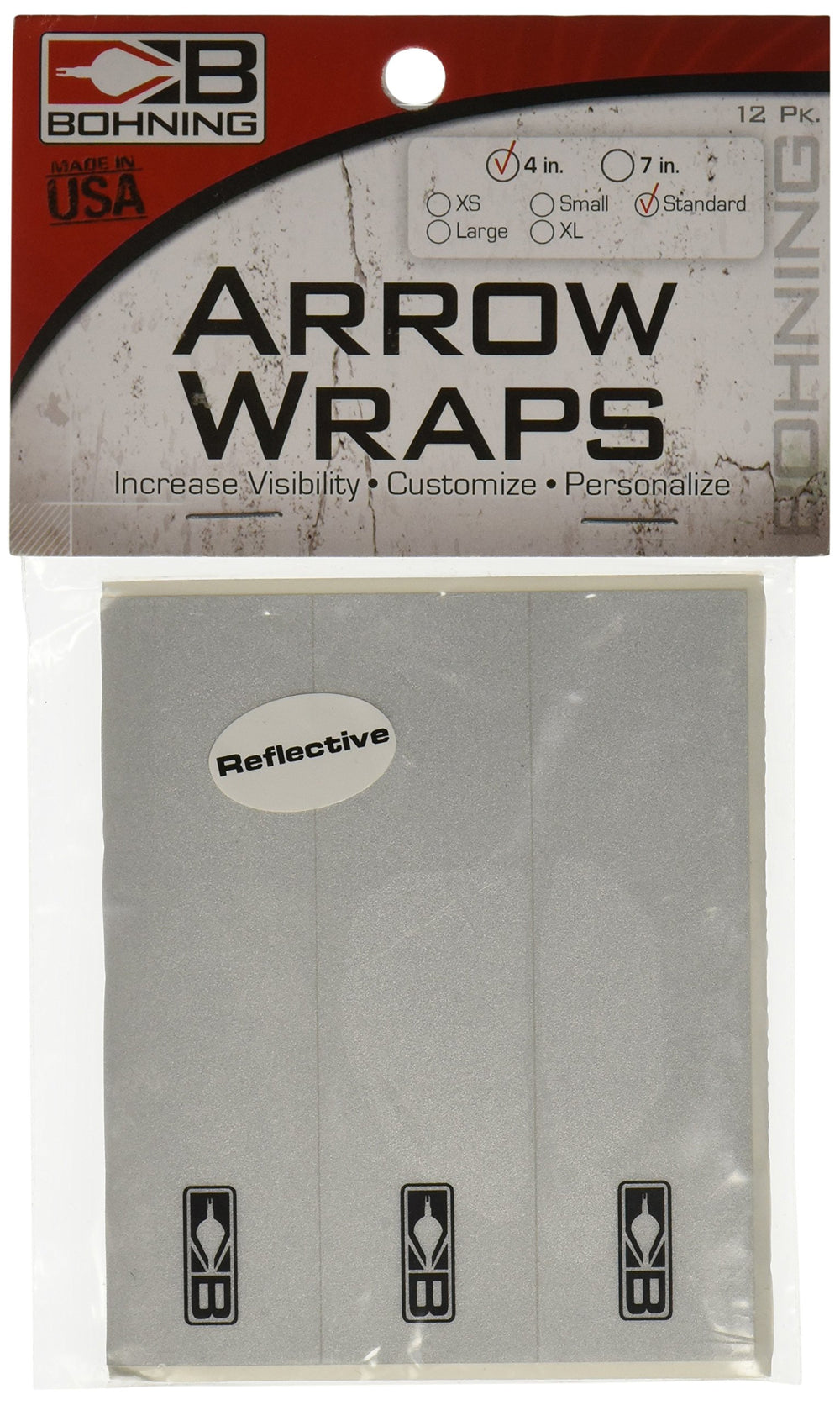 Bohning Blazer Wraps 4in Reflective on arrows for personalization and strong adhesion