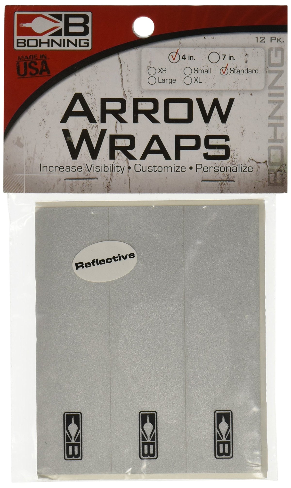 Bohning Blazer Wraps 4in Reflective on arrows for personalization and strong adhesion