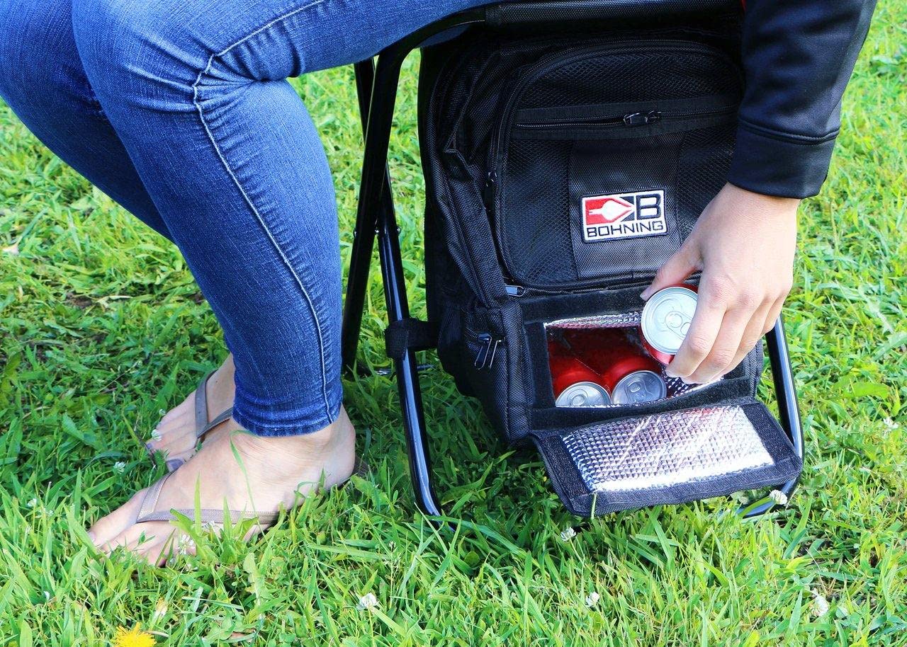 Bohning Complete Shooter Stool Black includes two anodized arrow tubes for gear transport.