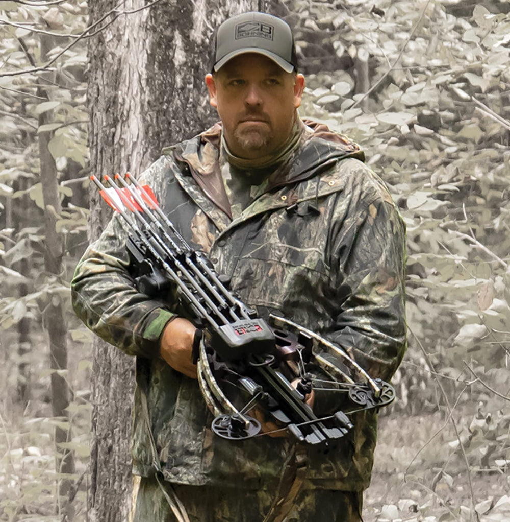 Crossbow with quiver top mount ready for sling carry or backpacking