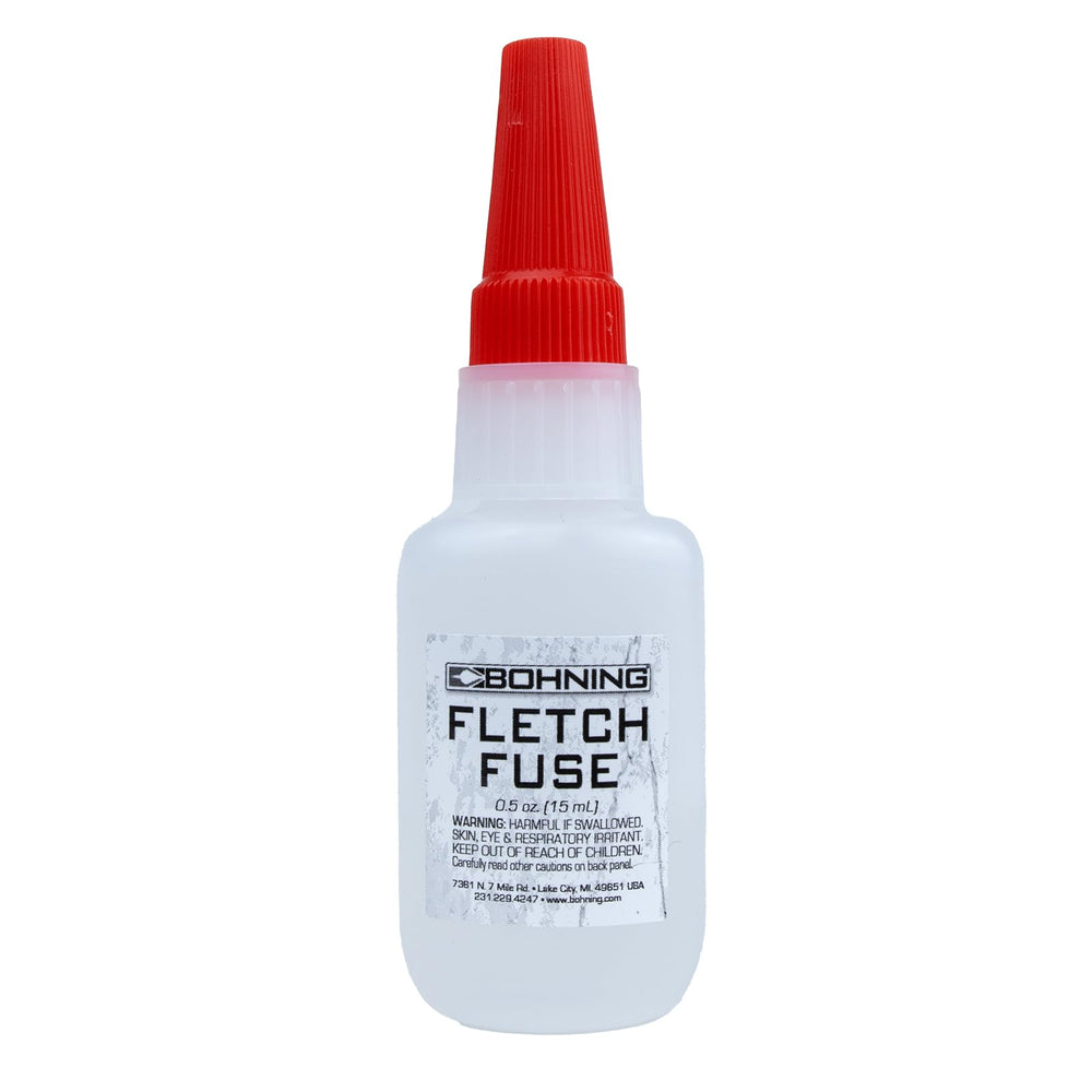 Bohning Fletch Fuse instant glue applied to vanes for quick, durable bonding