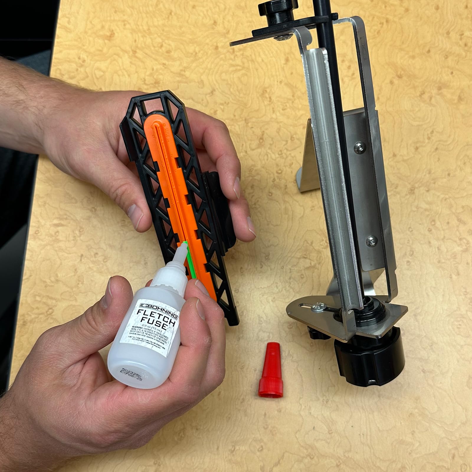 Vanes, feathers and nocks prepared for use with Fletch Fuse