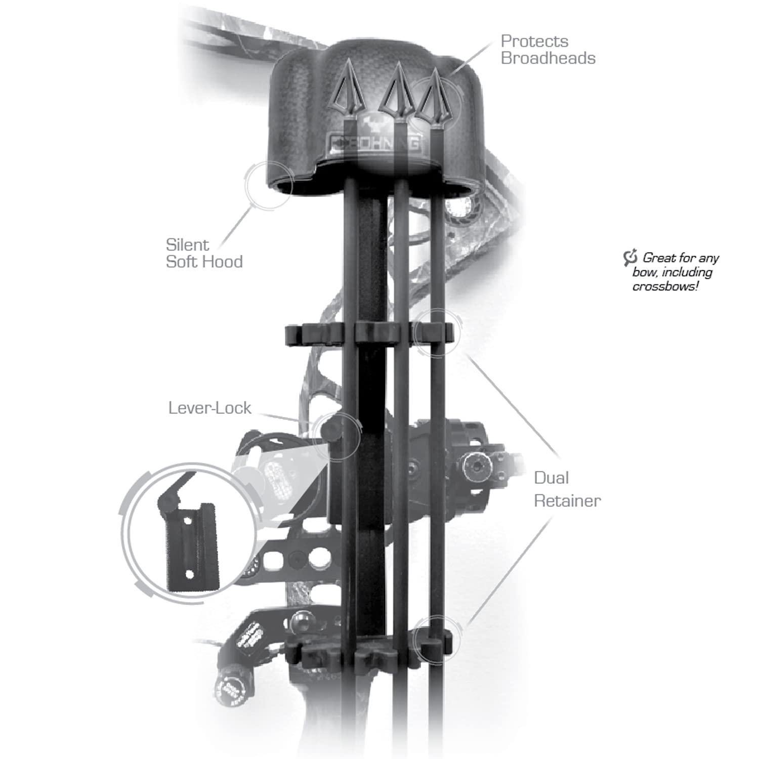 Bohning Lynx 4-Arrow Quiver hood liner reduces noise for quieter setups