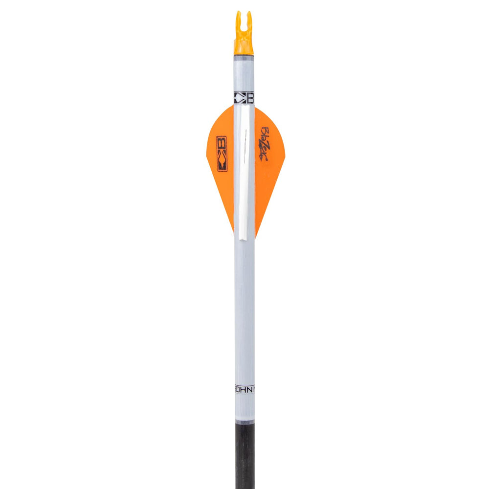 Bohning Neon Orange Blazer Quik Fletch close-up shows a durable vane for reliable flight.