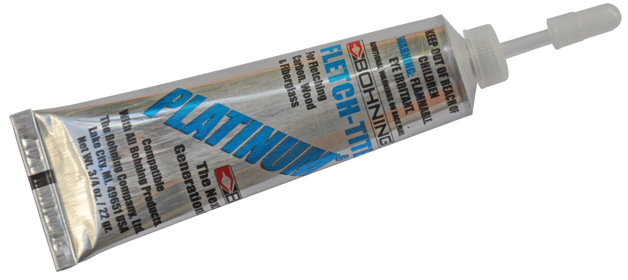 Bohning Platinum Fletch-Tite 3-4oz tube for fletching vanes and feathers, strong bond.